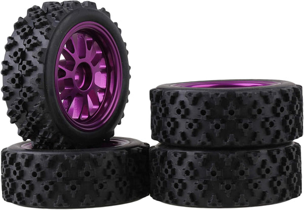 Mxfans Black Flower Pattern Rubber Tyres with Purple Y-Shape Aluminum Alloy Wheel Rims for RC 1:10 Racing Car