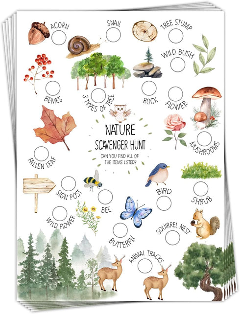 30 Pcs Nature Scavenger Hunt Cards - Find and Seek Camping Sheets for Woodland Themed Outdoor Family Game