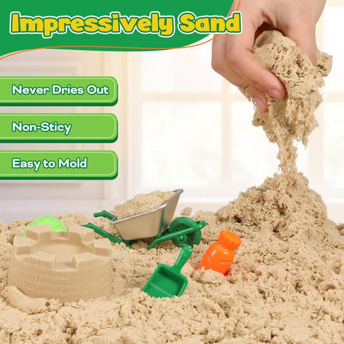FRUSE Play Sand Farm Toys, Sensory Bins for Toddlers with 2.2lbs Sensory Play Sand, Farm Figures & Tractor Playset