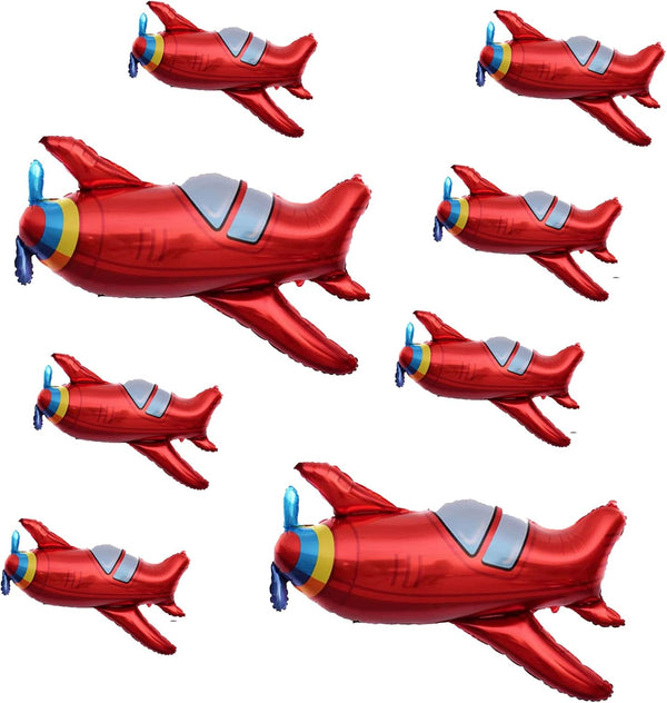 LYST 8PCS Red Airplane Helicopter Plane Foil Balloon Aviator Adventure Themed For Baby