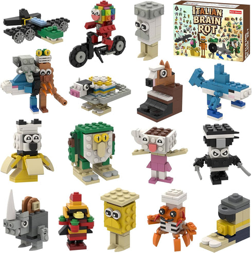 Myth Qholve Italian Brain Rot Unique Cartoon Characters Building Blocks 16 in 1 Educational