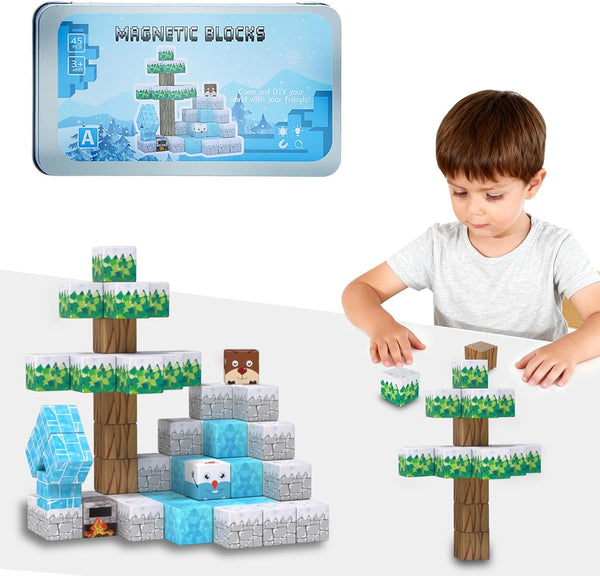 Mini Magnetic Cubes STEM Winter Set for Kids Ages 3-5, 35PCS Educational