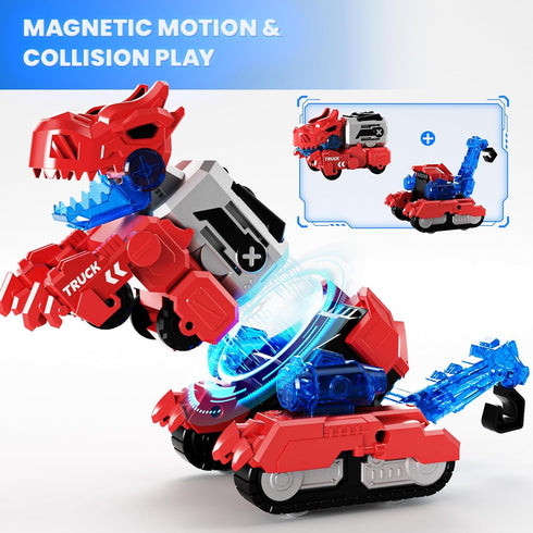 6-in-1 3 4 5 6 7 8, Magnetic Dinosaur Transforming Robot Toys, Dino Construction Trucks for Kids, Magnetic Car Toys
