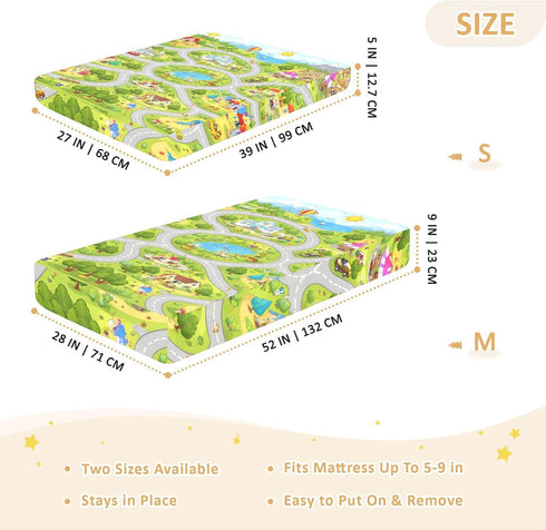 CZXW 52" 28" Cartoon Town Map Crib Sheets Fitted x Natural Cotton Soft & Breathable for Baby Crib Mattress