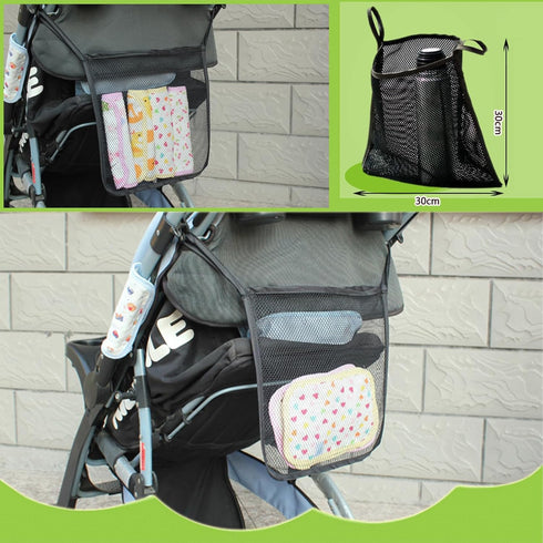 2 Pack Portable Universal Baby Stroller Hanging Bag, Accessory Mesh Organizer Net Bag for Food and Toys
