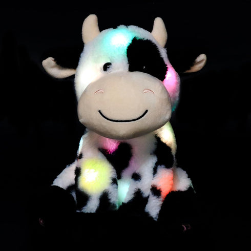 11' Hopearl LED Musical Stuffed Smile Cow Light up Singing Plush Toy Adjustable Volume Lullaby Animated Soothe Birthday