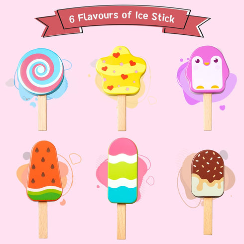 Wooden Ice Cream Toy for Kids, Pretend Play Food Toys Ice Cream Shop Playset for Ages 3-6