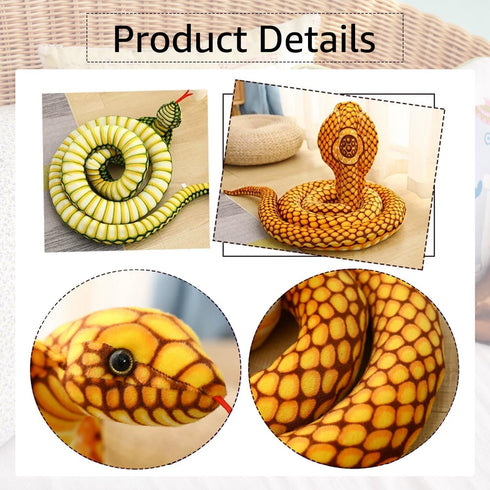 Large 70" Cobra Snake Plush Toy - Realistic Stuffed Animal, Gifts for Wild Animals Party Decorations (Green)