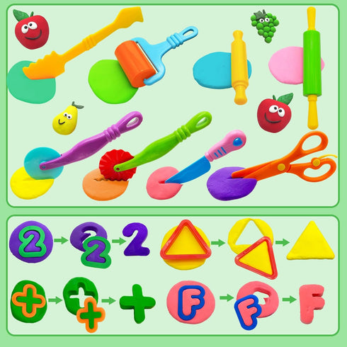55 PCS Playdough Tools Set for Kids, Play Dough Accessories, Plastic Playdough Cutters, Rollers, and Dough Scissors