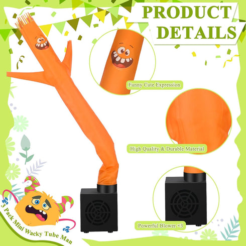 Poen Mini Inflatable Tube Man 3 Pcs Wacky Waving Air Dancer Desktop Gift Toy with Blower for Kids Birthday Party