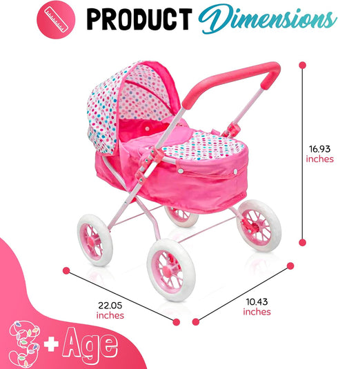 2 1 KOOKAMUNGA KIDS Baby Doll Stroller Pram - Realistic Toy Baby Stroller for Dolls in Toy Play Pram Doll Carriage