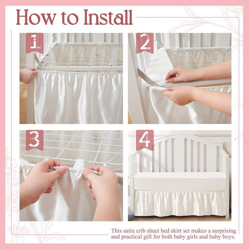 2-Piece Set 52" 28" 14" SiinvdaBZX Satin Crib Sheets & Crib Bed Skirt, x Silky Soft Ruffled Baby Crib Skirt