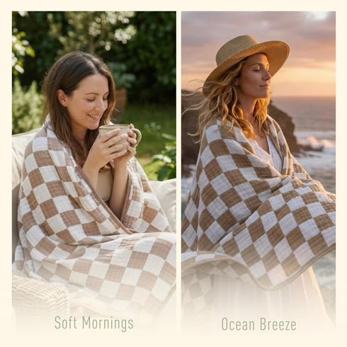6-Layer 50x60 Muslin Toddler Blanket - Made with Organic Cotton, Large Crib Quilt & Bedding for Kids & Moms (Coffee