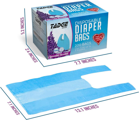 200 Count Baby Disposable Diaper Bags Scented with Lavender - Odor Absorber Biodegradable Plastic Diaper Sacks