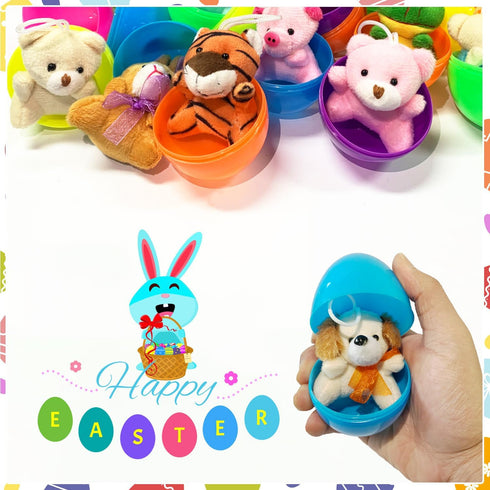12 Pack JIALWEN Filled Easter Eggs with Plush Animal, Easter Basket Stuffers Plastic Easter Eggs Prefilled Surprise