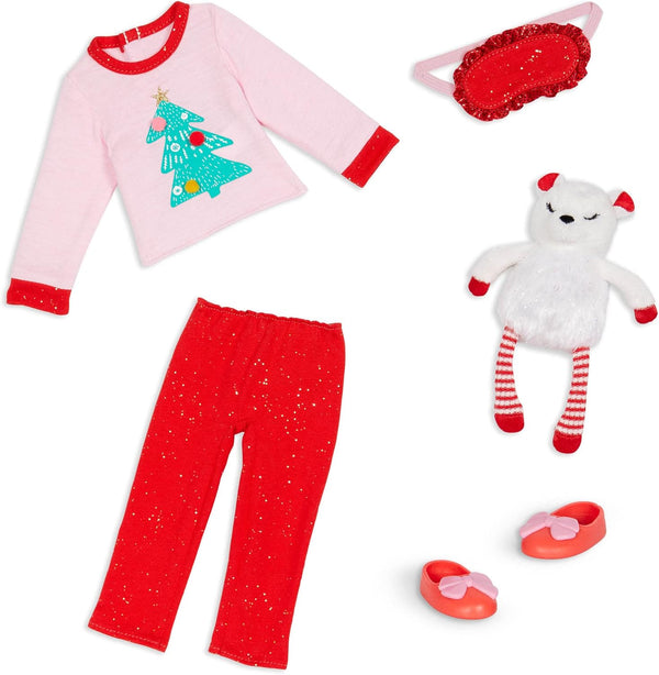 Glitter Girls 14-inch Doll Outfit - Christmas Doll Clothes, Festive Pajama Set with Slippers for 14-inch Dolls