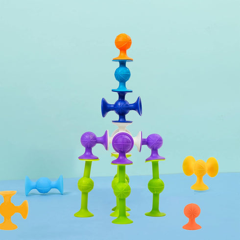 48 Piece Suction Cup Construction Set – Silicone Building Blocks Bath Toys for Kids Ages 1-3