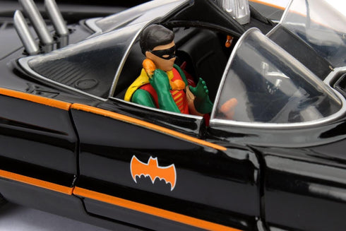 1966 Classic TV Series Batmobile - 1:24 Die-Cast Car with Batman and Robin Figures, Toys for Kids and Adults