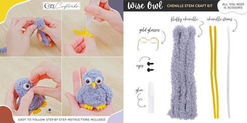Cozy 4 WeVeel Craftworks Chenille Stem Animal Craft Kit for Adults Create Adorable Animals (Kitty, Puppy, Bird & Owl)