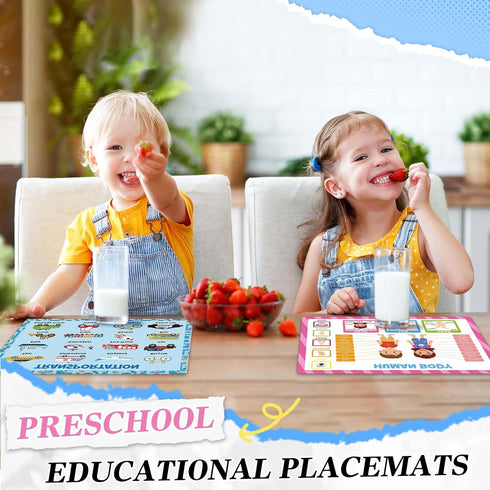 Mifoci 8 Pcs Educational Preschool Placemat Set - Reusable Washable Non-Slip Placemats for Kids Dining Table