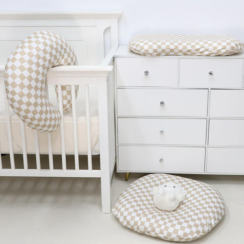 DILIMI Nursing Pillow Cover and Newborn Lounger Cover for Babies, Infant Lounger Cover, Light Brown Checkerboard