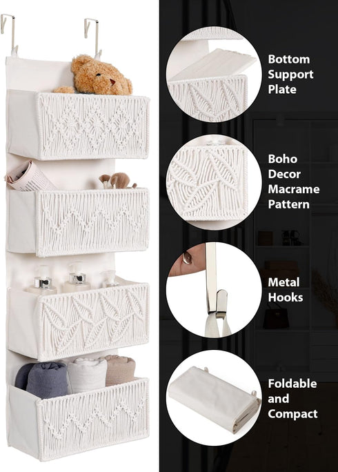Closet 4 Macrame Over the Door Organizer Boho Decor Nursery Storage, Leaf Weaving Organizers and Storagewith Hanging