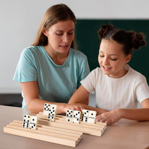 Set 8 Wooden Domino Racks of - Natural Wood Tray Organizer for Mexican Train, Chickenfoot, Classic Domino Games
