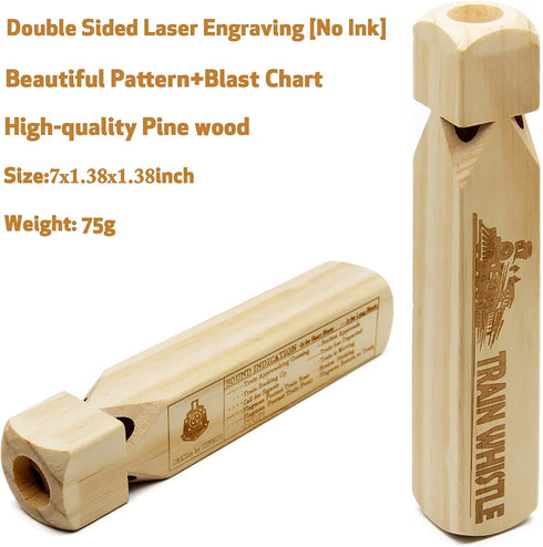 Wooden Train Whistle (2 Pack), 4 Tone Educational Toy Gift with Blast Chart for Kids