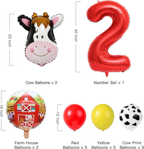 Cow Balloons for 2nd Birthday Party Decorations | Large Number 2 Balloon | Cow Print Barnyard Balloon Supplies