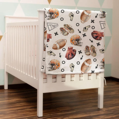 Watercolor American Football Baby Blanket, Soft Flannel Swaddle for Boy Girl, Sports Lovers Gift, 30x40 Crib Playmat