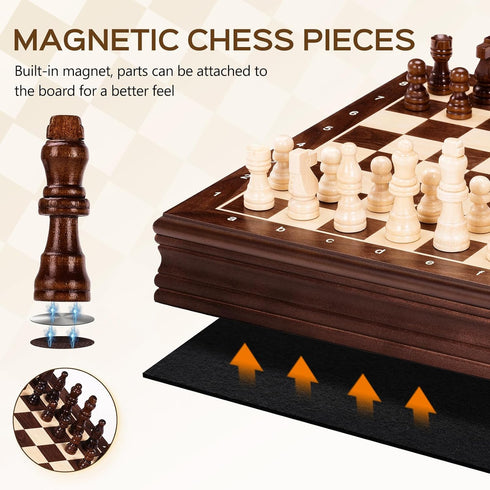 Set 12'' Set 2 1 2 Sets Peradix Wooden Chess for Kids Magnetic Checkers Chess Board Game in with Drawer, Unique Chess
