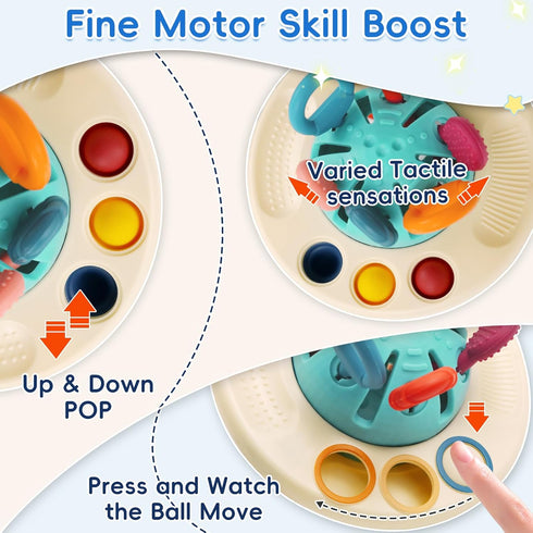 Fyxttalor 12M+, Set Baby Toy for Montessori Sensory Toy Play for Toddlers, UFO Pull String Toy in Stollers Educational
