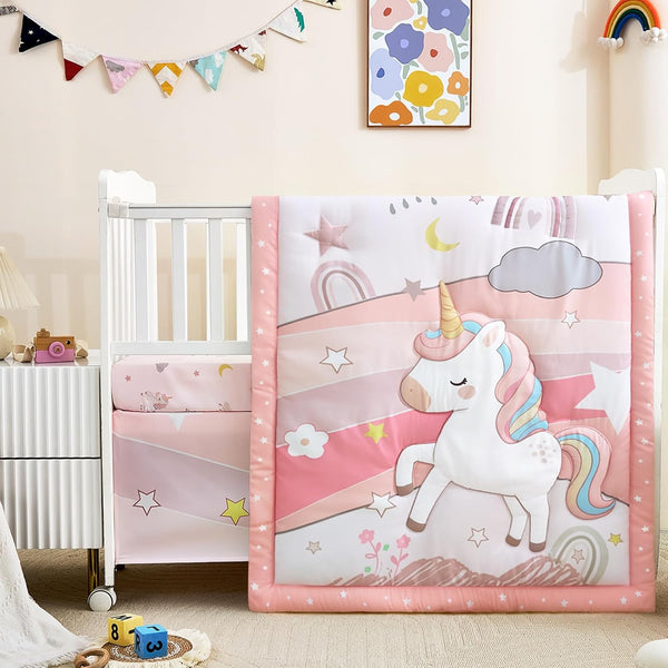 3-Piece Crib Bedding Set for Girls - Ultra Soft Baby Bedding Set