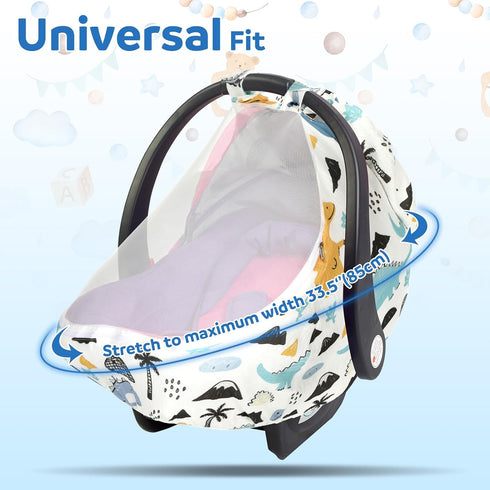 Fiwochic Dinosaurs Carseat Cover Baby Infant Car Seat Canopy Breathable Cotton Extra Large Mesh Window Windproof