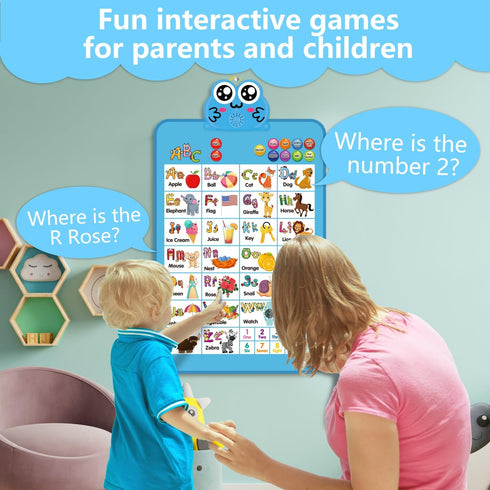 123 3-4 Electronic Interactive Double-Sided Alphabet Wall Chart, Talking ABC & & Music & Learning Poster, Educational