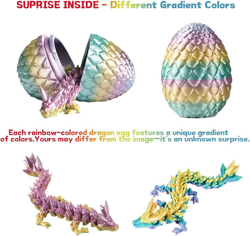 HASTRIDE 4PCS 3D Set 3D 3D Printed Dragon Eggs Small Printing Crystal Articulated Dragons in Surprise Eggs Unique