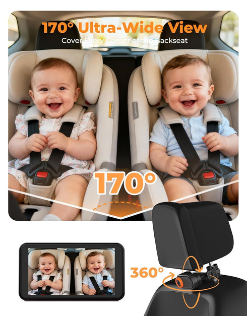 BM2A 3X 5.2" 1080P LUCKVIEW Baby Car Camera Zoom to See Baby Clearly, Display & Auto IR Night Vision, Rear-Facing View