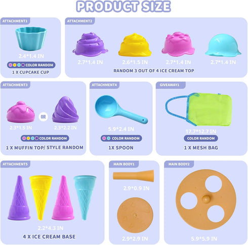 Beach Toys for Kids, 14pcs Sand Toys with Mesh Bag, Toddler Beach Essentials, Ice Cream Travel Sand Toys for Outdoor