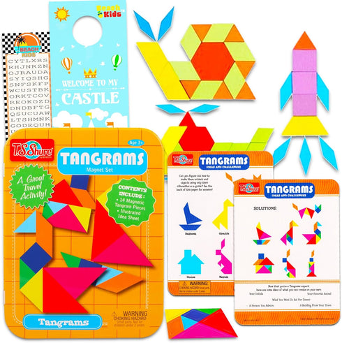 14 Pc Magnetic Tangram Puzzle Set - 360 Different Pattern Block Combinations, Mini Tangram Bundle Learning Play Set