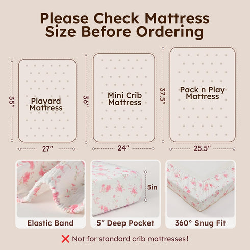 Pack Pack 38"x26" Yoofoss Muslin and Play Sheets Fitted, Organic Mini Crib Sheets for Boys Girls, Playard Sheet
