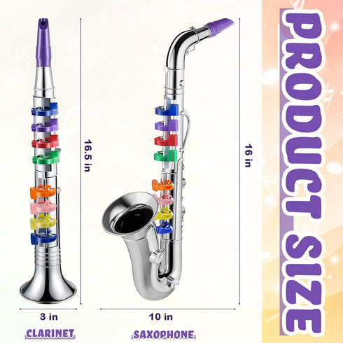 Set 2 Amylove of Toy Saxophone and Clarinet for Kids Toddlers Plastic Instruments Fake Music Toy Portable Early