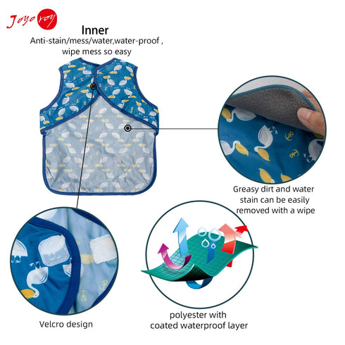 Joyo roy Mess Proof Waterproof Baby Bibs for Eating, Soft Machine Washable Sleeveless Smock Bib for Boys 1-3 Years