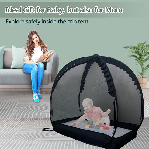 Crib Tent, Pop Up Safet Crib Net to Keep Baby from Climbing Out, Breathable & Skin-Friendly Mesh Crib Cover, Strong