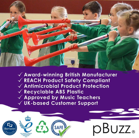 6 pInstrument pBuzz Plastic Kids Musical Instrument - Easy to Play Range of Notes - Authentic Bb Sound for Student
