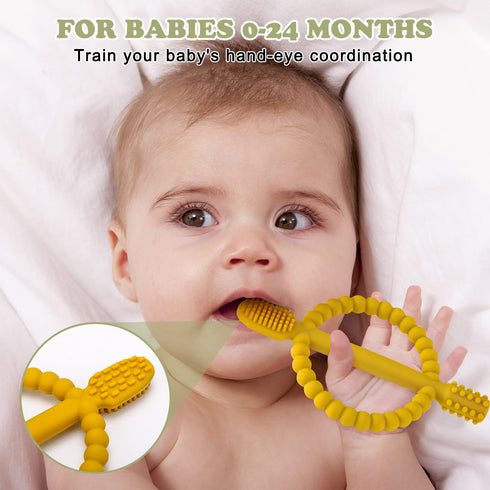 Baby Teething Toys with Easy-Hold Handle, Silicone Infant Toothbrush, Textured On Both Sides Helps Massage, Soothe Sore Gums, Teething Toys for Babies 0-6 months, 6-12 months