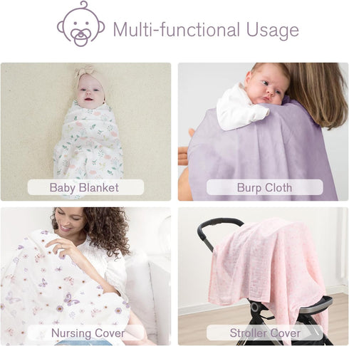 47''x47'' 4 Pack, 100% Little Grape Land Muslin Swaddle Blankets Cotton Large Size Baby Swaddles for Newborn, Soft