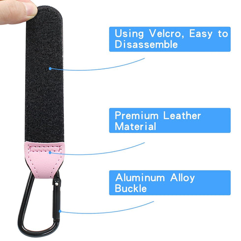 2 Pcs Durable Leather Stroller Hooks for Diaper Bags, Stroller Clips for Wheelchair and Shopping Carts, Pink
