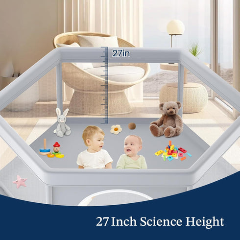65 Inch Hexagonal Baby Playpen for Infants and Toddlers - Indoor/Outdoor Safety Fence