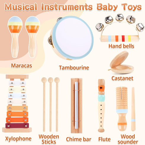 Set, 18 2 3 4, Wooden Toddler Musical Instruments Montessori Month Old Baby Musical Toys, Kids Percussion Instruments