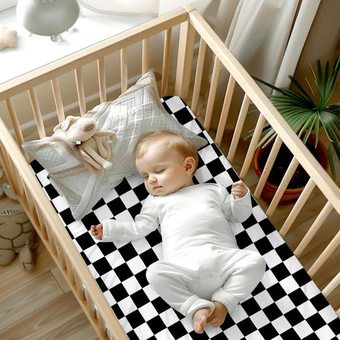 Set Checkered Nursing Pillow Cover & Crib Sheets for Boys and Girls - Black